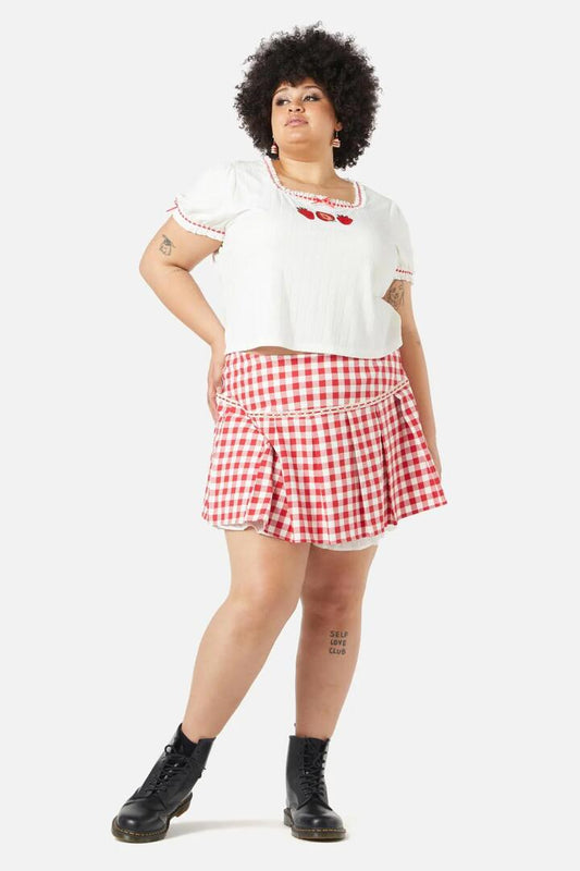 Image of a model wearing Tops. Productname: Curve Wicker Waffle Top in Cream colour by brand - Dangerfield