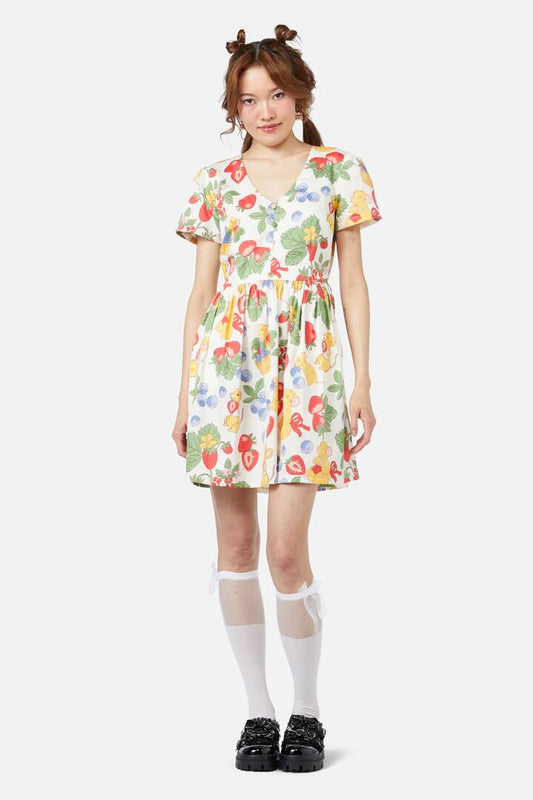 Image of a model wearing Dress. Productname: Hamper Printed Dress in Multi colour by brand - Dangerfield
