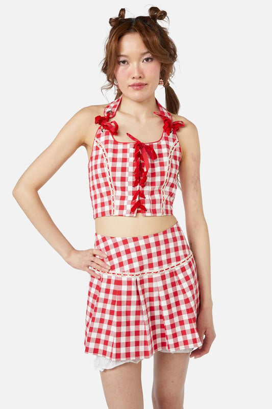 Image of Lingerie. Productname: Jam Gingham Corset Top in Red colour by brand - Dangerfield