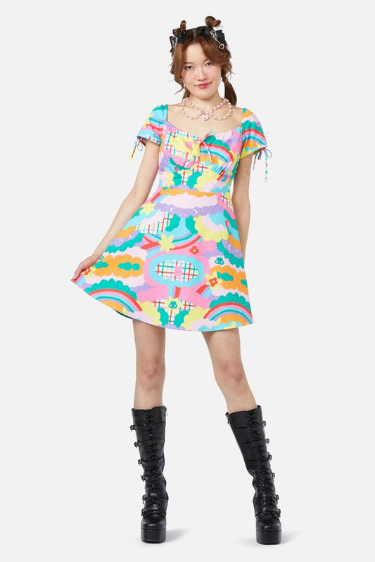 Image of a model wearing Dress. Productname: Idolize Babydoll Dress in Rainbow colour by brand - Dangerfield