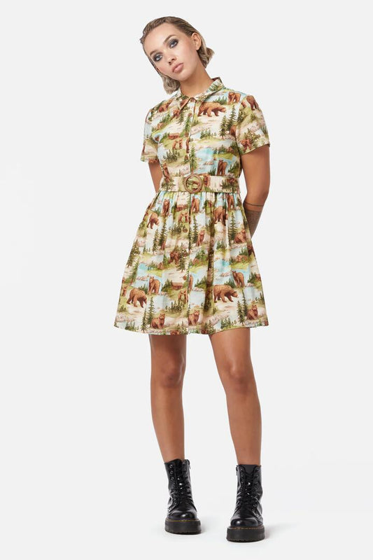 Image of a model wearing Dress. Productname: Beary Cute Dress in Multi colour by brand - Dangerfield