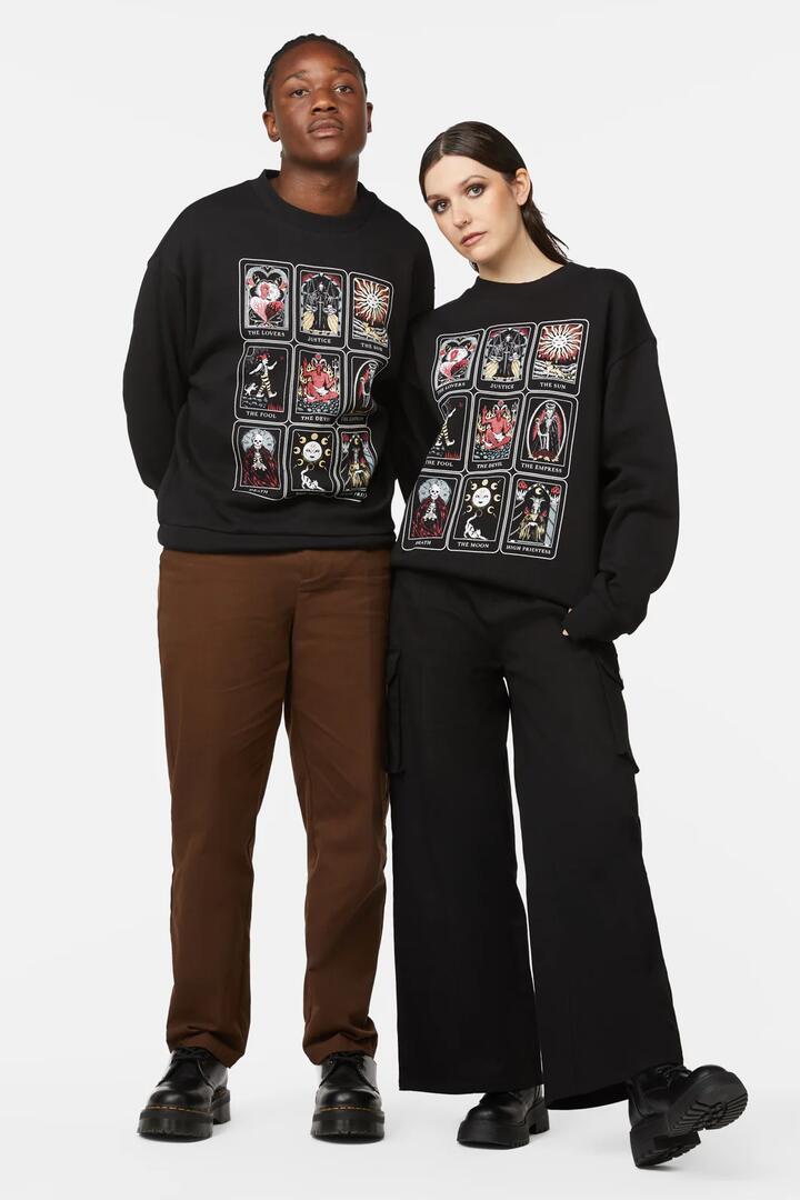 Image of a model wearing Tops. Productname: Dark Tarot Long Sleeve in Black colour by brand - Dangerfield