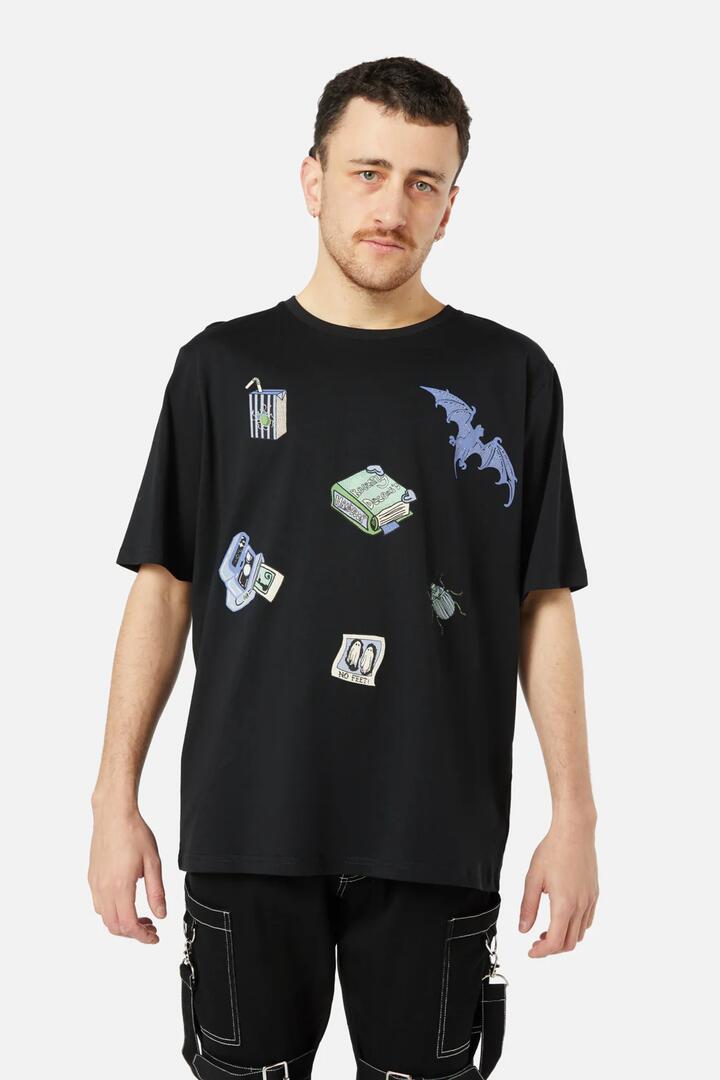 Image of a model wearing Tops. Productname: Goth Motif Tee in Black colour by brand - Black Friday