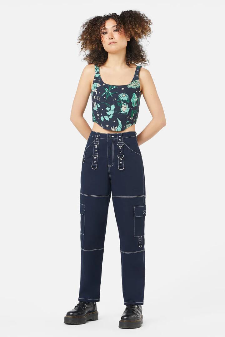 Image of a model wearing Pants. Productname: Moth Pant in Midnight colour by brand - Black Friday