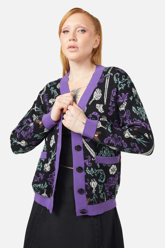 Image of a model wearing Outerwear. Productname: Slayer Cardigan in Black colour by brand - Dangerfield