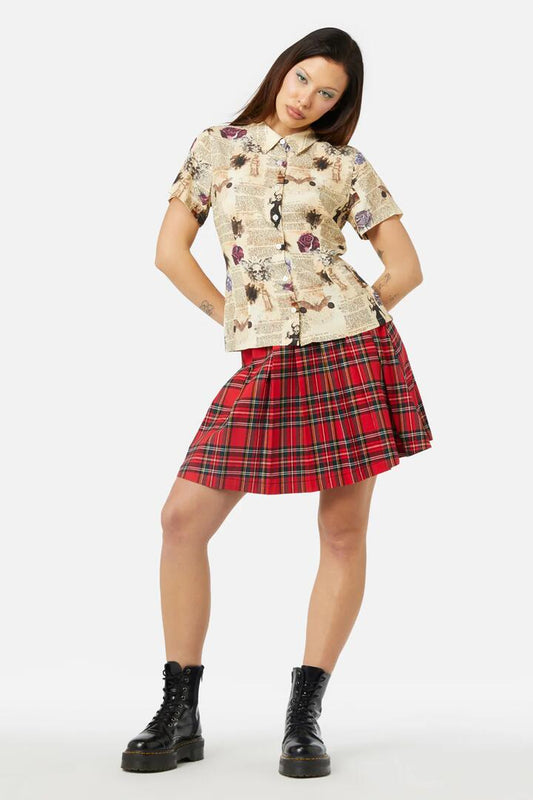 Image of a model wearing Tops. Productname: Ruled Journal Blouse in Cream colour by brand - Dangerfield