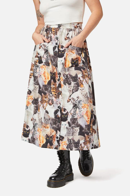 Image of a model wearing Skirts. Productname: Catnip Midi Skirt in Multi colour by brand - Dangerfield