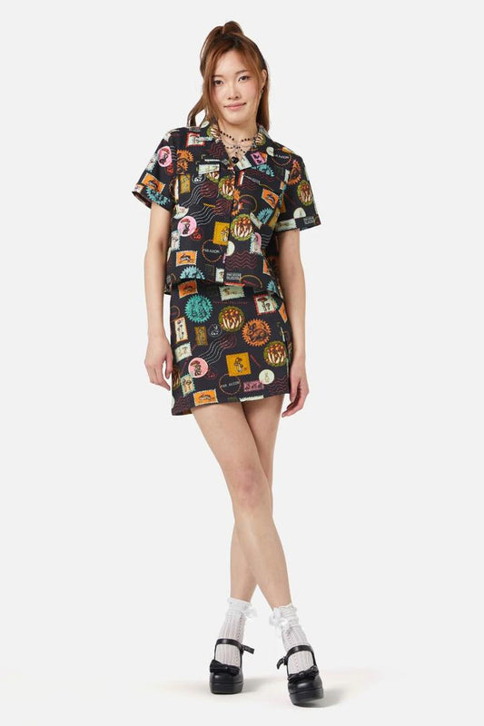 Image of a model wearing Tops. Productname: Old Postal Printed Blouse in Multi colour by brand - Dangerfield