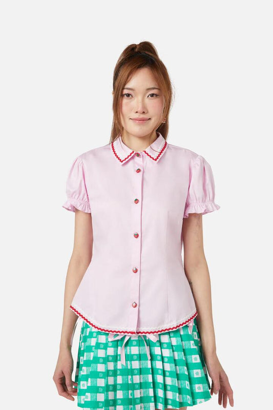 Image of a model wearing Tops. Productname: Milkshake Blouse in Pink colour by brand - Dangerfield