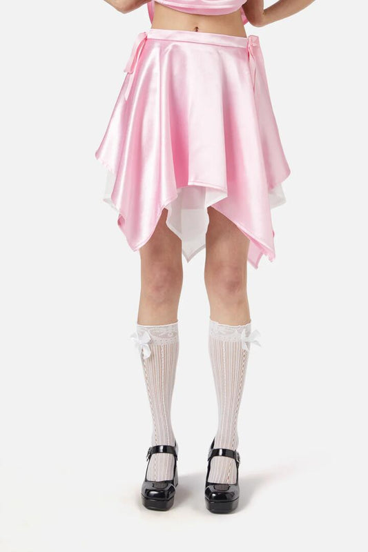 Image of a model wearing Skirts. Productname: Crush On U Mini Skirt in Pink colour by brand - Dangerfield
