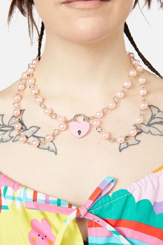 Image of Jewelry. Productname: Pearl Locket Choker in Pink colour by brand - Dangerfield
