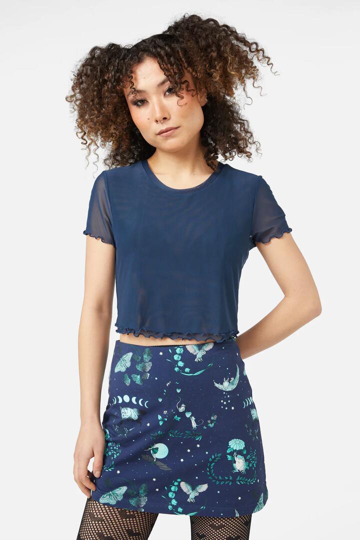 Image of a model wearing Tops. Productname: Moth Top in Midnight colour by brand - Black Friday