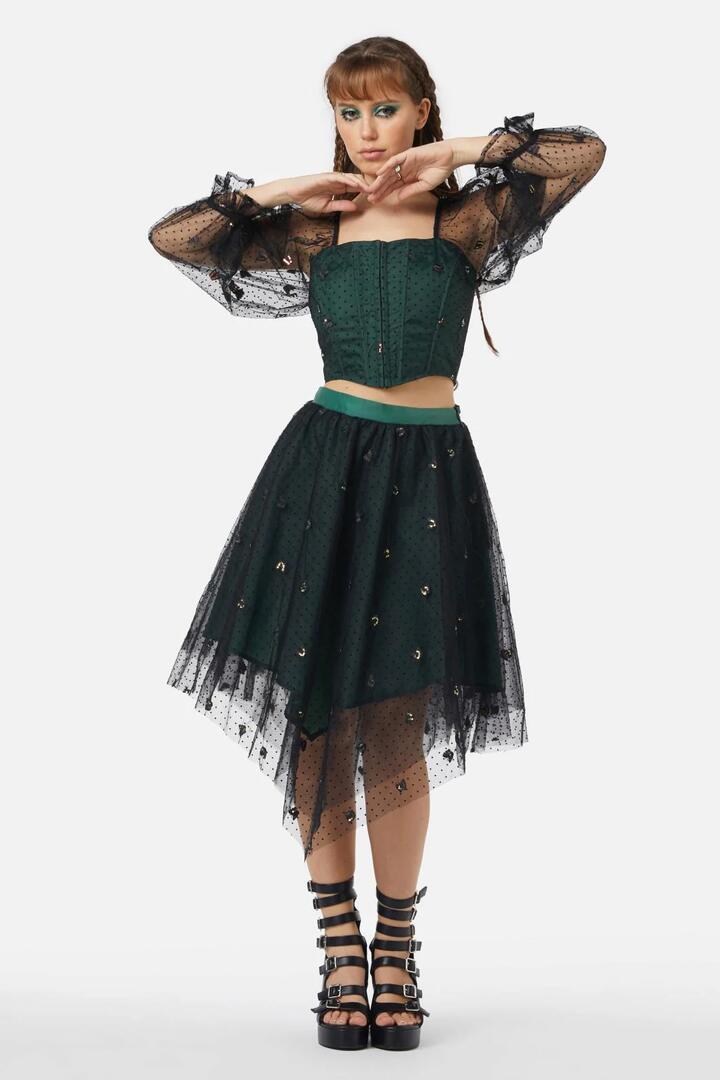 Image of a model wearing Skirts. Productname: Hermia Tulle Skirt in Black/Green colour by brand - Black Friday