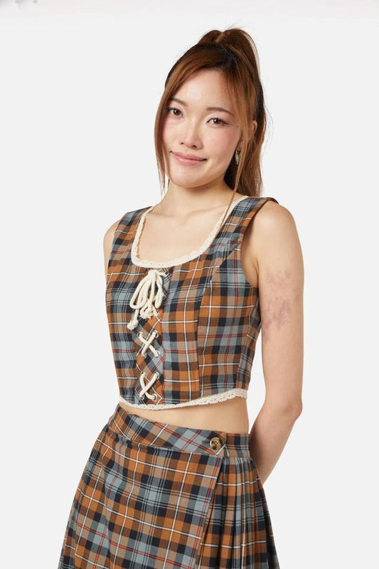 Image of Lingerie. Productname: Kit Tartan Corset Top in Brown colour by brand - Dangerfield