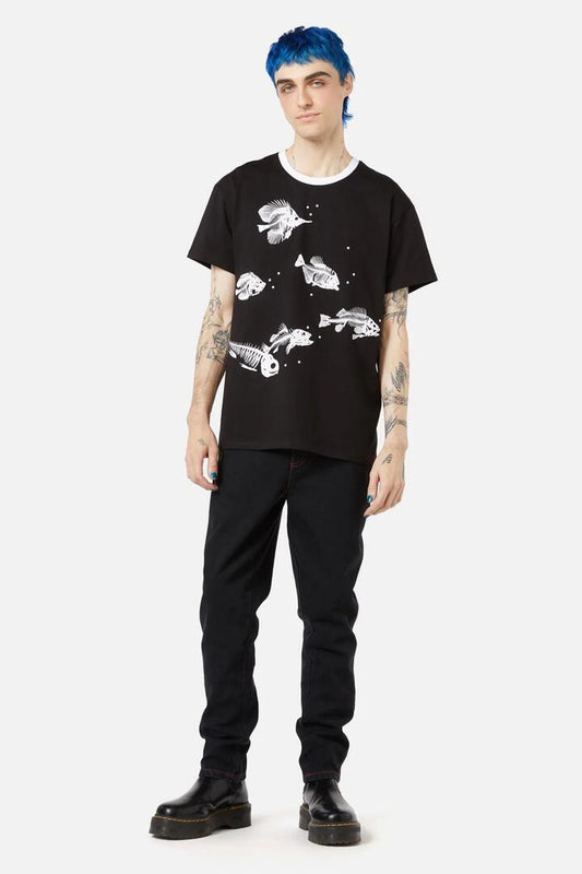 Image of a model wearing Tops. Productname: Under The Sea Tee in Black colour by brand - Dangerfield