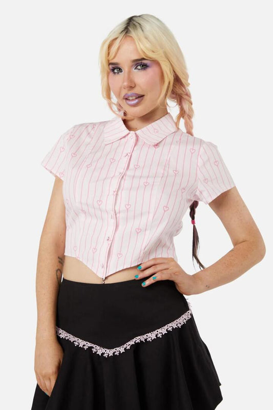 Image of a model wearing Tops. Productname: Heart Strings Blouse in Pink colour by brand - Dangerfield