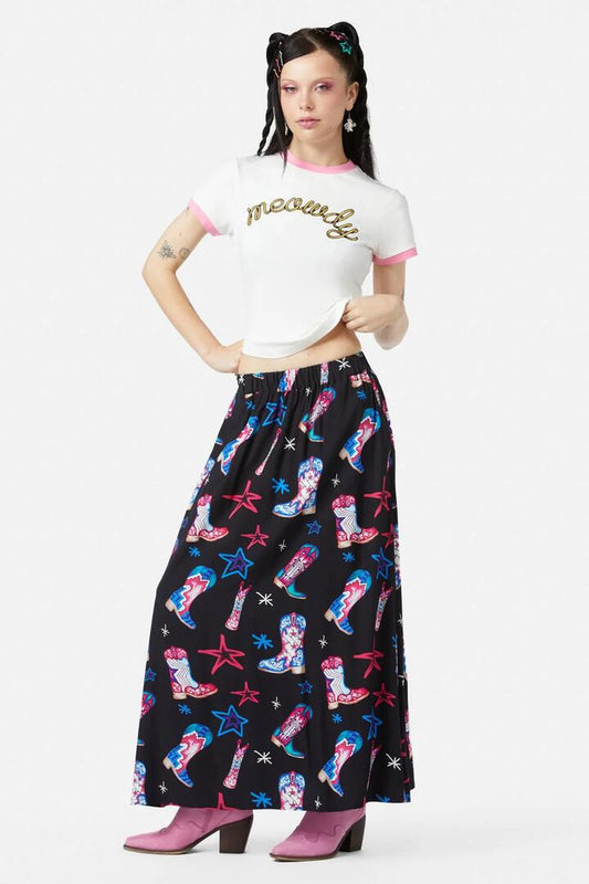 Image of a model wearing Skirts. Productname: Face The Wind Long Skirt in Multi colour by brand - Dangerfield