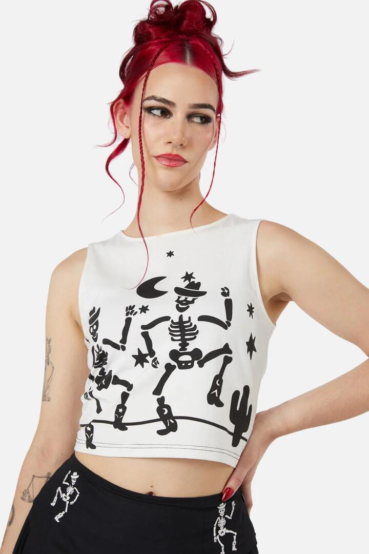 Image of a model wearing Tops. Productname: Boothill Tank in White colour by brand - Black Friday