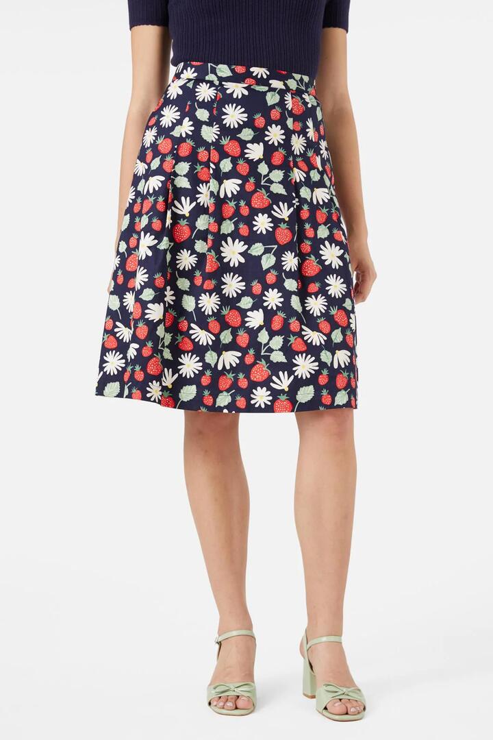 Image of a model wearing Skirts. Productname: La Fraise Skirt in Navy colour by brand - Princess Highway