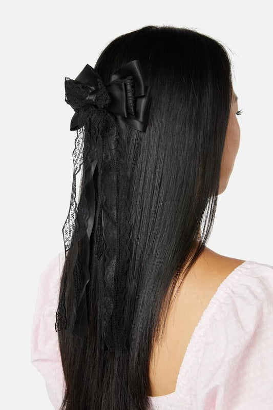 Image of Hair Accessories. Productname: Lace & Bow Clip in Black colour by brand - Dangerfield