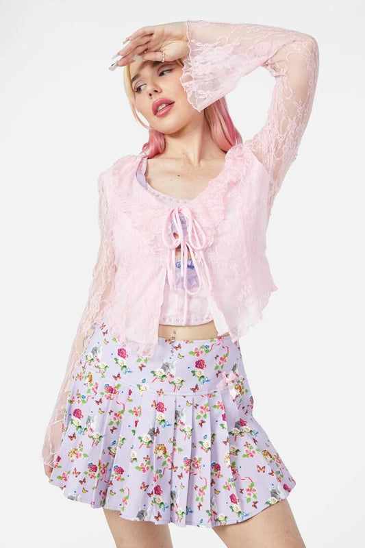 Image of a model wearing Tops. Productname: Cat Napping Top in Pink colour by brand - Dangerfield