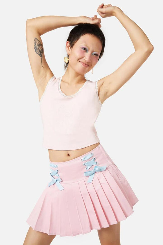 Image of a model wearing Tops. Productname: Merrythought Tank in Pink colour by brand - Dangerfield