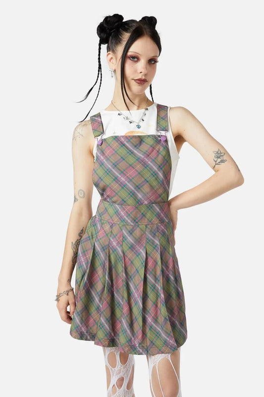 Image of a model wearing Dress. Productname: Lola Pinafore in Multi colour by brand - Black Friday