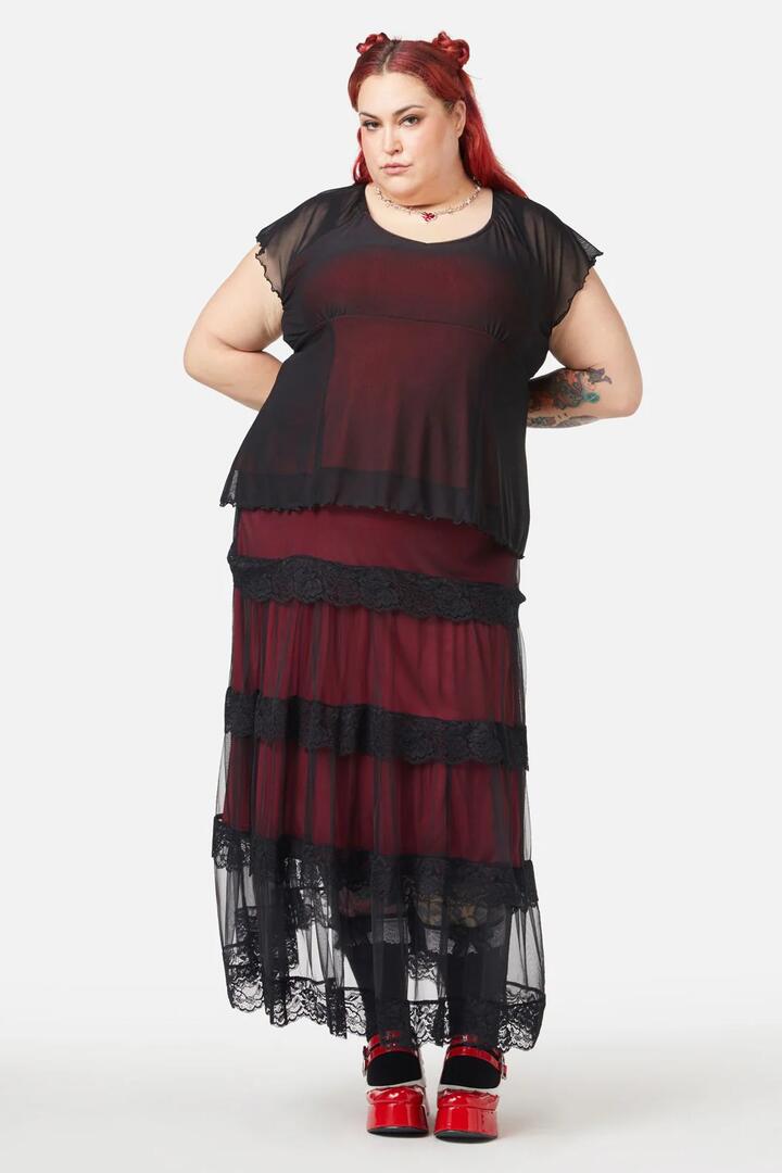 Image of a model wearing Tops. Productname: Curve Lock Picker Mesh Top in Black colour by brand - Black Friday