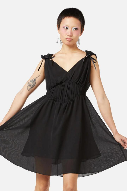 Image of a model wearing Dress. Productname: Shell Tulle Dress in Black colour by brand - Dangerfield