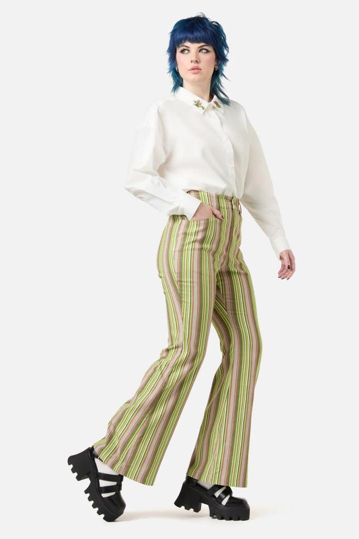 Image of a model wearing Pants. Productname: Homily Stripe Cord Pant in Multi colour by brand - Dangerfield