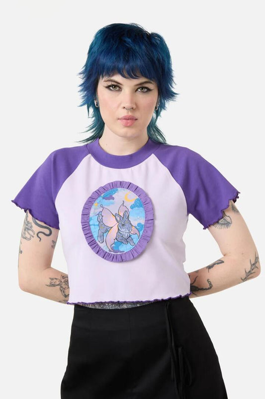 Image of a model wearing Tops. Productname: Goodnight Bunny Baby Tee in Lavender colour by brand - Dangerfield