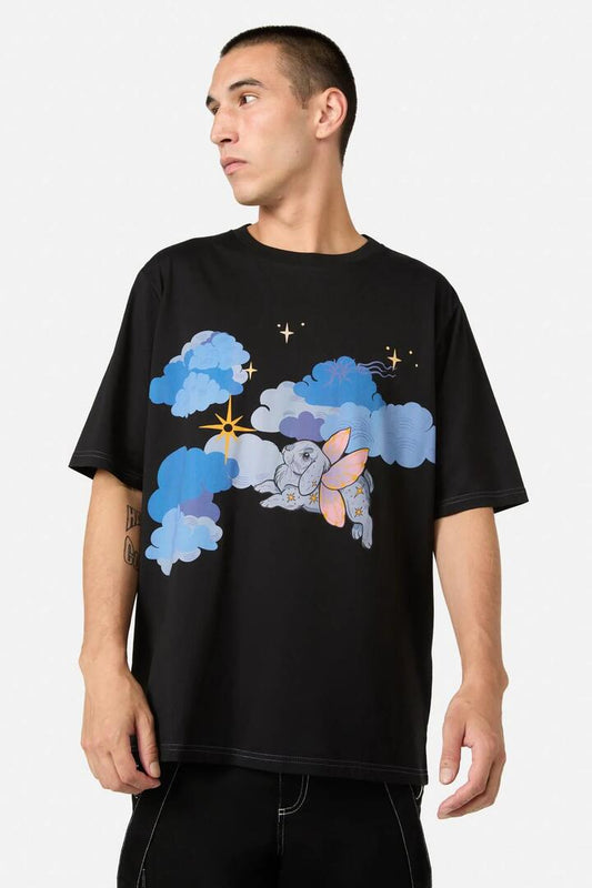 Image of a model wearing Tops. Productname: Moon Time Unisex Tee in Black colour by brand - Dangerfield