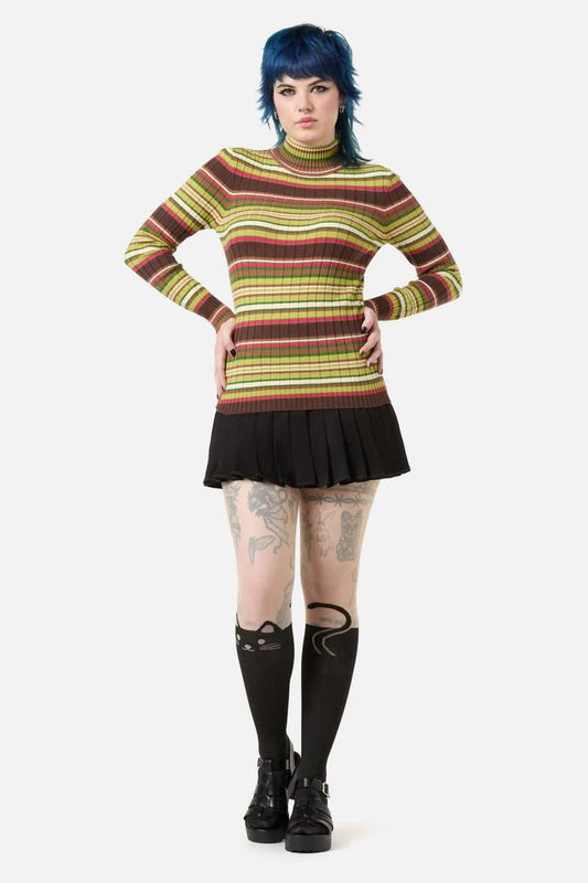 Image of a model wearing Tops. Productname: Homily Stripe Knit Top in Multi colour by brand - Dangerfield