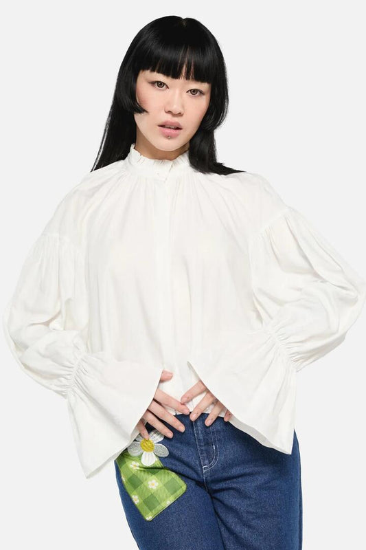 Image of a model wearing Tops. Productname: Moon Time LS Blouse in Cream colour by brand - Dangerfield