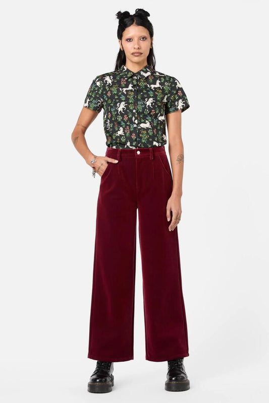 Image of a model wearing Pants. Productname: Prestige Stripe Cord Pant in Red/Black colour by brand - Dangerfield