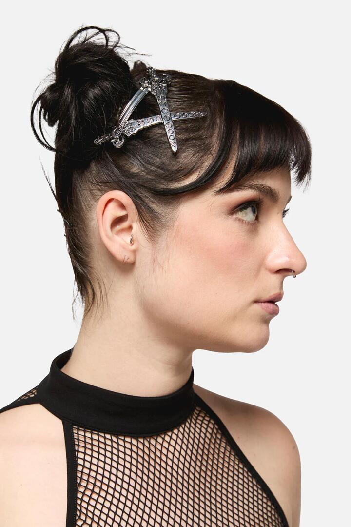 Image of Hair Accessories. Product name - Sword Hair Pin in Silver colour by brand - Dangerfield