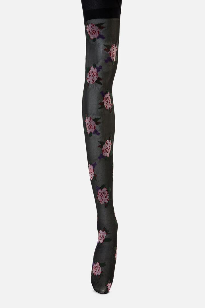 Image of Lingerie. Productname: Black Sheer Roses Tights in Black colour by brand - Princess Highway