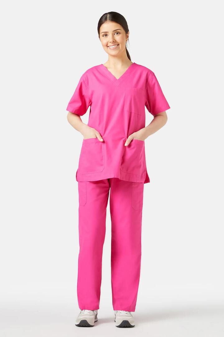 Image of a model wearing Uniforms & Workwear. Productname: Gorman Pop Pink Scrub Set in Pop Pink colour by brand - Gorman