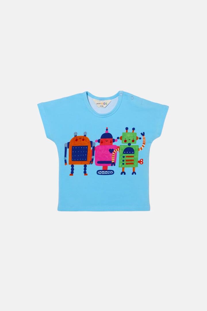 Image of a model wearing Tops. Productname: Robots Gang Baby Tee in Blue colour by brand - Gorman