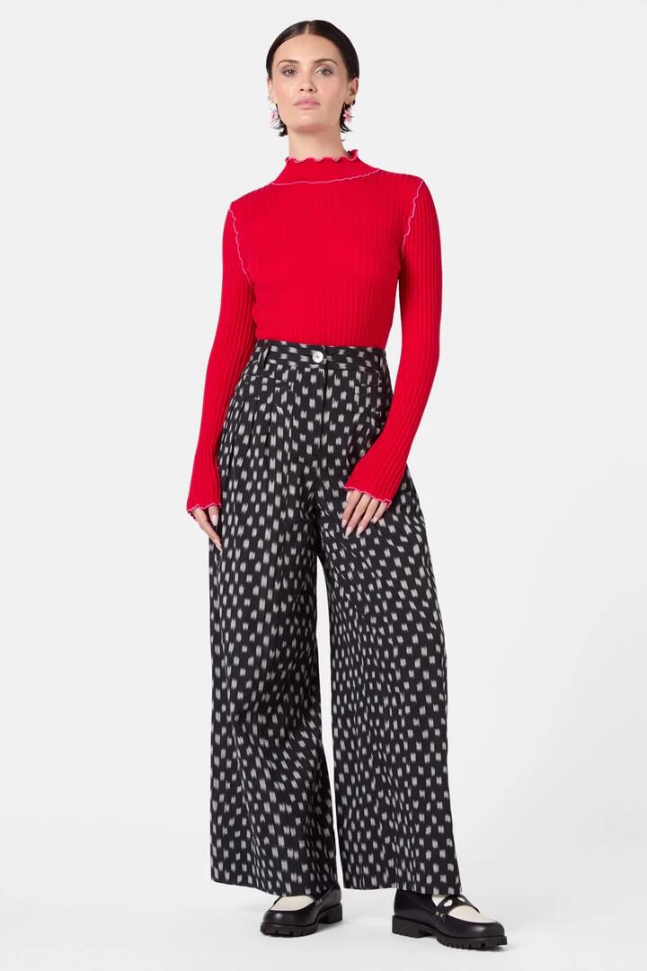 Image of a model wearing Pants. Productname: Ilana Ikat Pant in Black colour by brand - Gorman