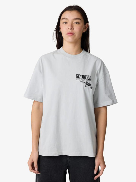 Image of a model wearing Shorts. Productname: S-Double World Wide Roots Short Sleeve Tee in GREY colour by brand - S-Double