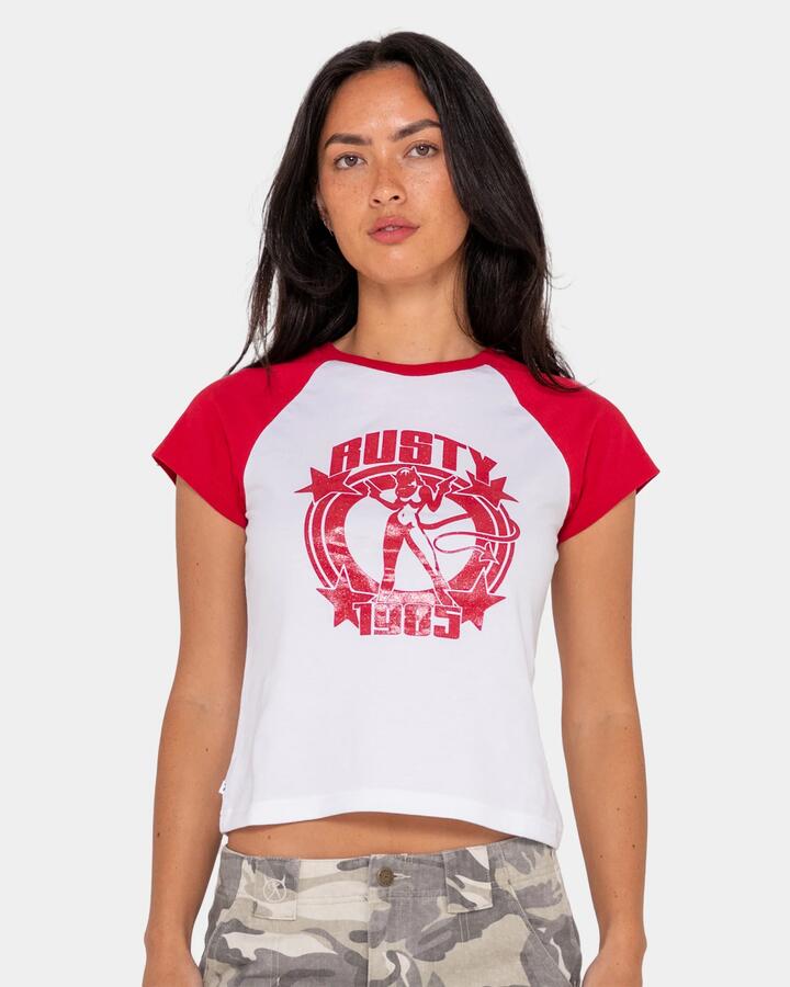 Image of T-Shirts. Product name - Rusty Womens Daring Devil Cap T-Shirt White in White colour by brand - Rusty