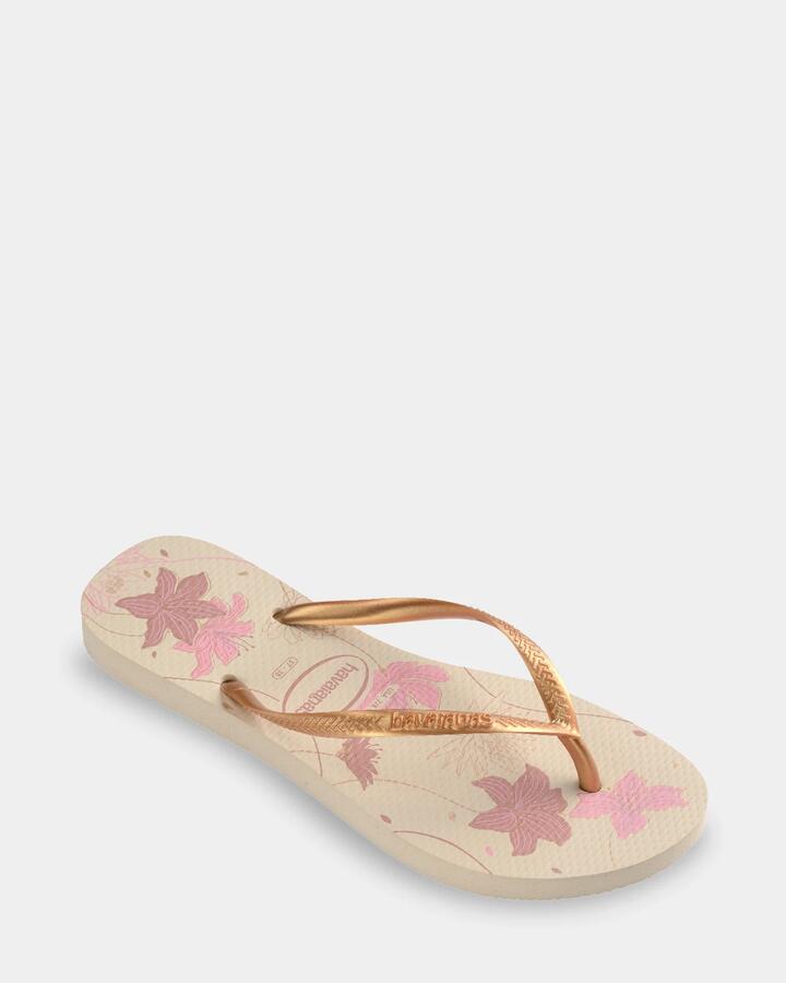 Image of Sandals. Product name - Havaianas Womens Slim Organic Thongs Beige Golden in Beige Golden colour by brand - Havaianas