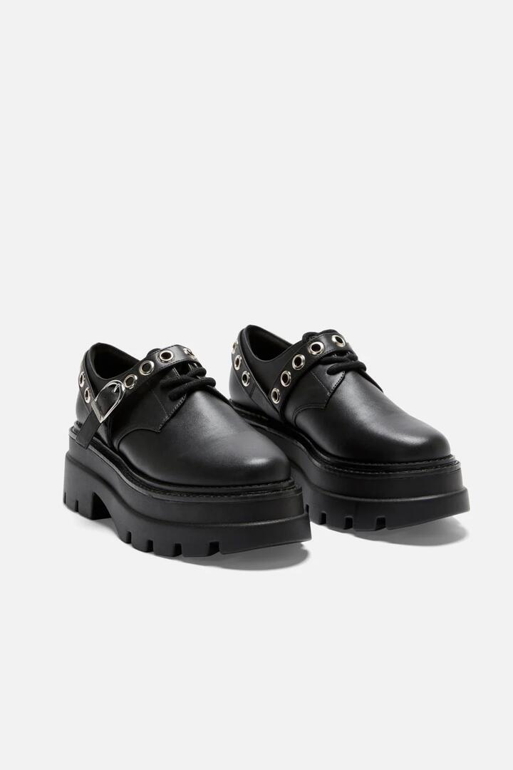 Image of Footwear. Productname: Buckle Eyelet Shoe in Black colour by brand - Dangerfield