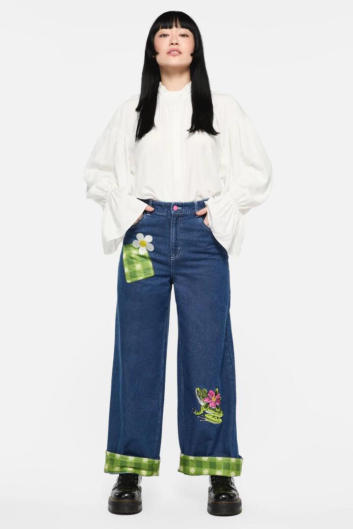 Image of a model wearing Denim. Productname: Garden Hedge Patch Jean in Indigo colour by brand - Dangerfield