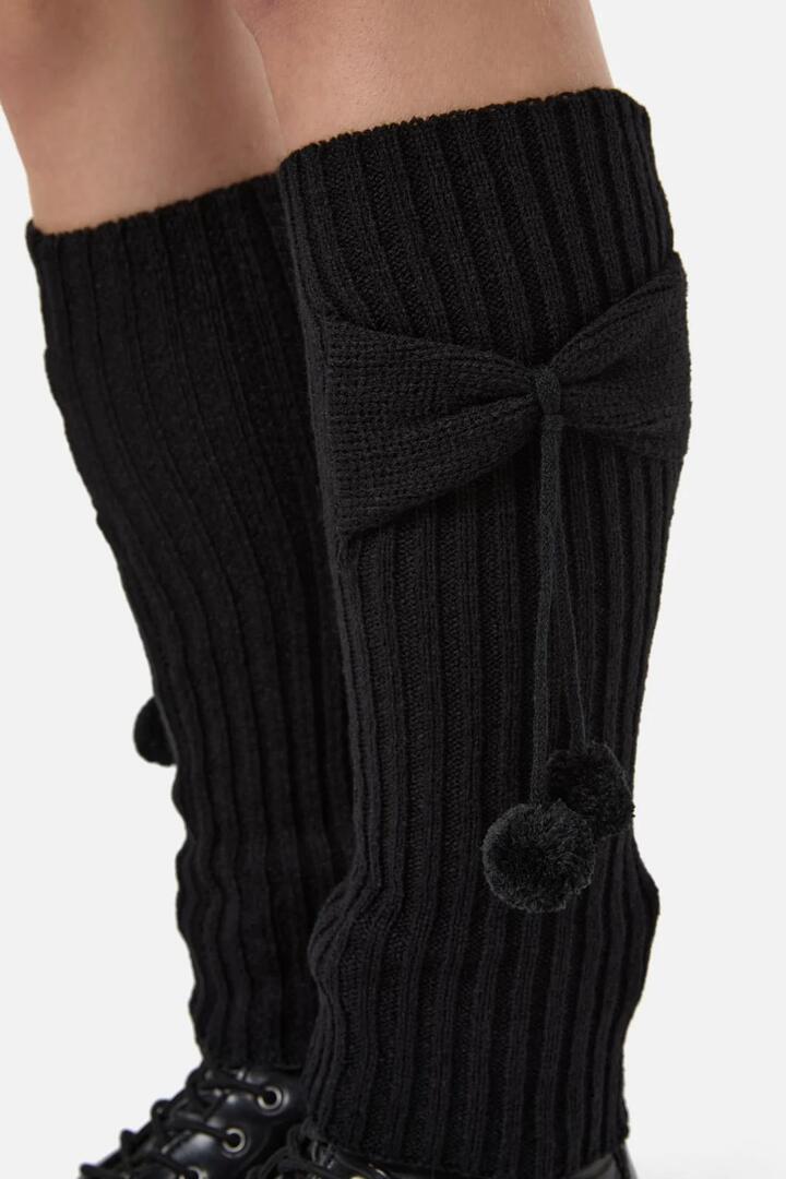 Image of Lingerie. Productname: Black Bow Pom Legwarmers in Black colour by brand - Dangerfield