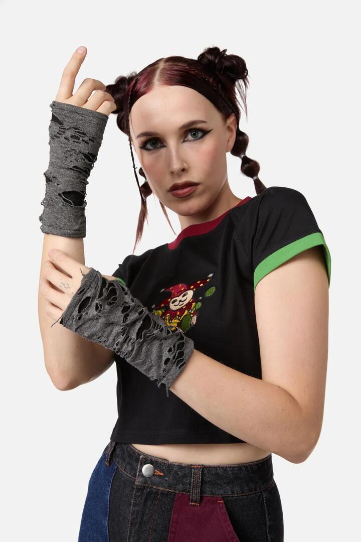 Image of Accessories. Productname: Faux Torn Fingerless Gloves in Grey colour by brand - Black Friday