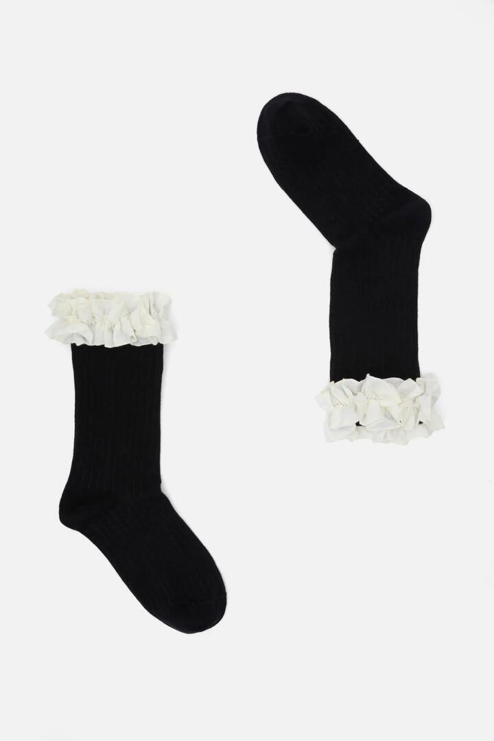 Image of Socks. Productname: Black Ruffle Top Socks in Black colour by brand - Black Friday