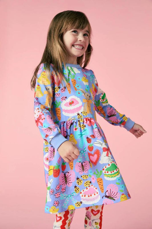 Image of a model wearing Dress. Productname: Bunny Love Kids Dress in Blue colour by brand - Princess Highway Kids