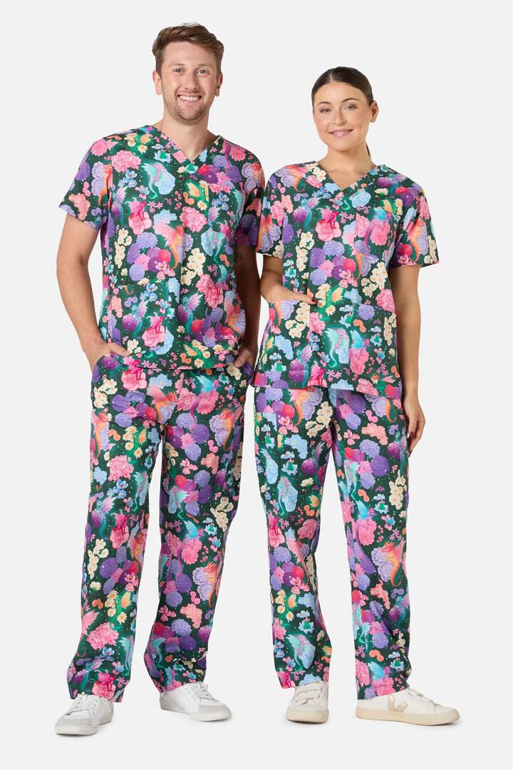 Image of a model wearing Uniforms & Workwear. Productname: Dragons Grove Scrub Set in Green colour by brand - Scrubs With Love
